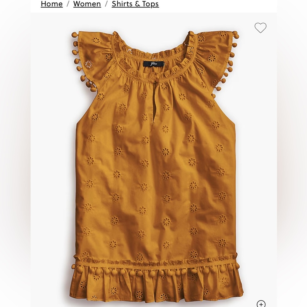 J. Crew Eyelet pom-pom top in cotton poplin - EUC